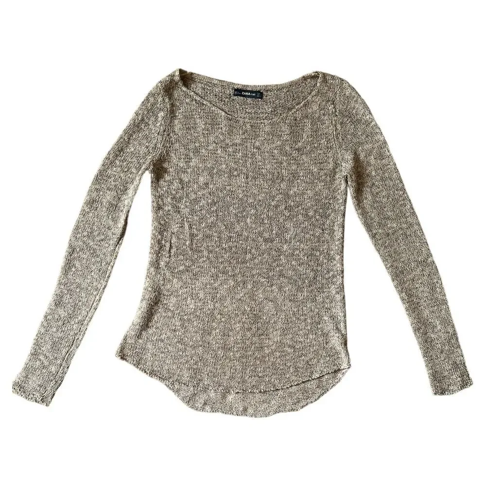 ZARA Brown Knit Long Sleeve Sweater Top, M